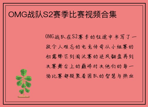 OMG战队S2赛季比赛视频合集