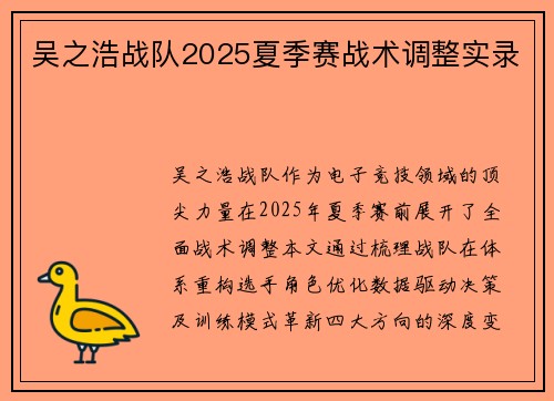吴之浩战队2025夏季赛战术调整实录